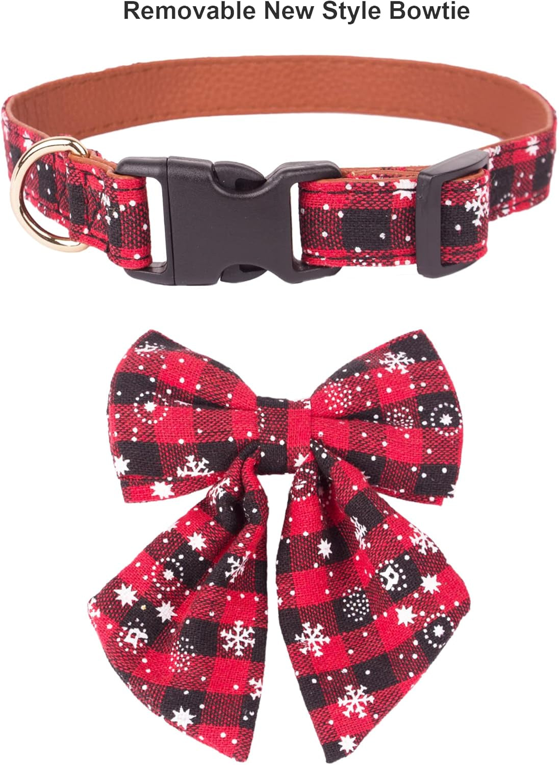 2 Pack Christmas Dog Collar with Bow Tie, Classic Plaid Red Green Dog Collars with Removable Bowtie Christmas Collars for Large Dogs Pets (Large)