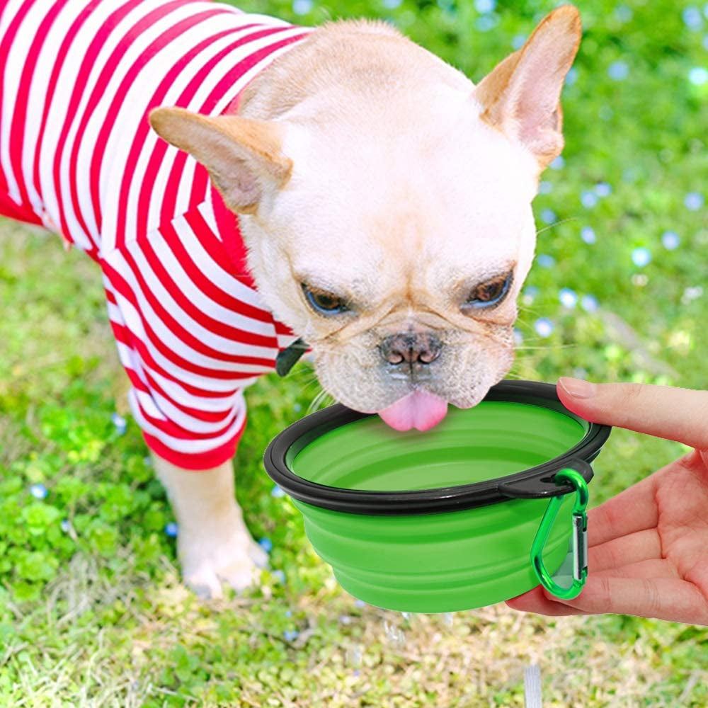 Dog Bowl Pet Collapsible Bowls, 2 Pack for Cats Dogs, Portable Pet Feeding Watering Dish for Walking Parking Traveling with 2 Carabiners (Small, Blue+Green)